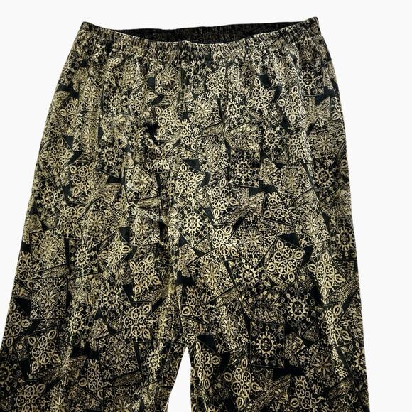 R K Originals Velvet Pants Size 12 Black Gold Design Elastic Pull On Wide Leg - Picture 4 of 6